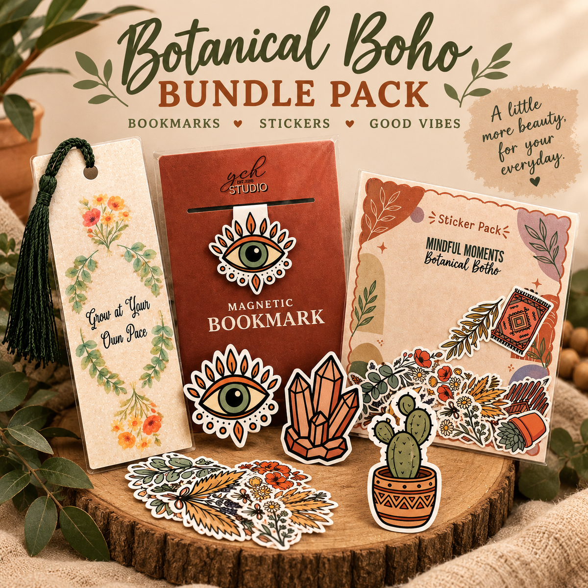 Botanical Boho Bundle Pack includes All-Seeing Eye Magnetic Bookmark